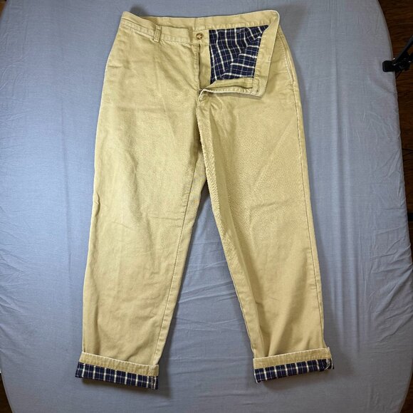 L.L. Bean Flannel-Lined Double L Chinos Natural Fit Plain Front Mens 35x32 Khaki - Picture 1 of 4